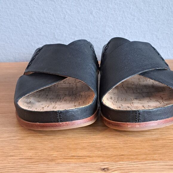 Kork-Ease Tutsi Women’s 9 Black Leather Slip-On Sandals Low Wedge Summer Comfort - Picture 2 of 10
